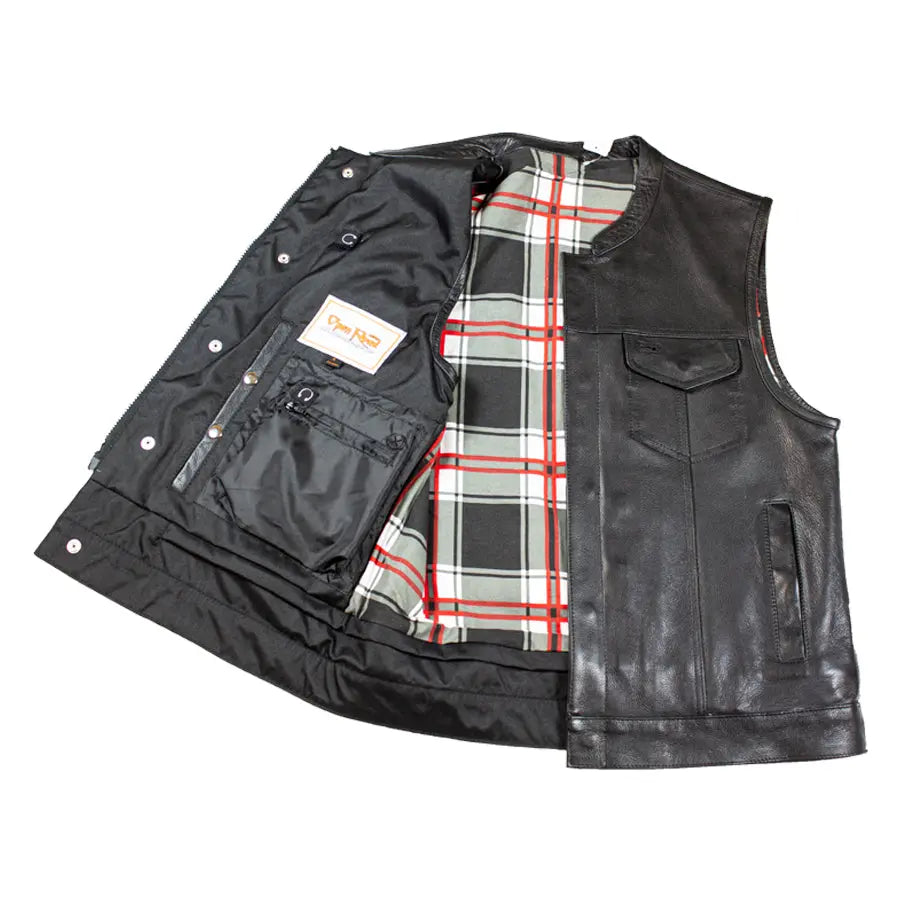 Open Road Men's Flannel Lined Leather Club Vest - Warm & Stylish Winter Jacket for Outdoor Activities, Motorcycle Riding & Casual Wear