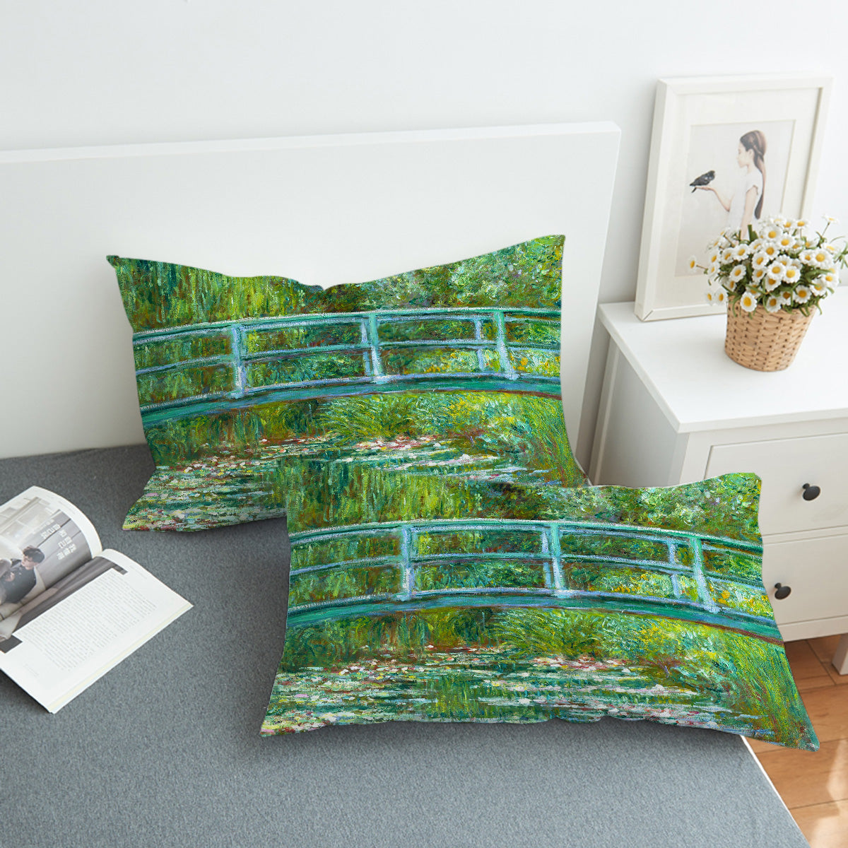 Claude Monet Water Lily Pond Bedding Set - Queen Size Impressionist Art Duvet Cover - Perfect for Master Bedroom & Guest Room Decor