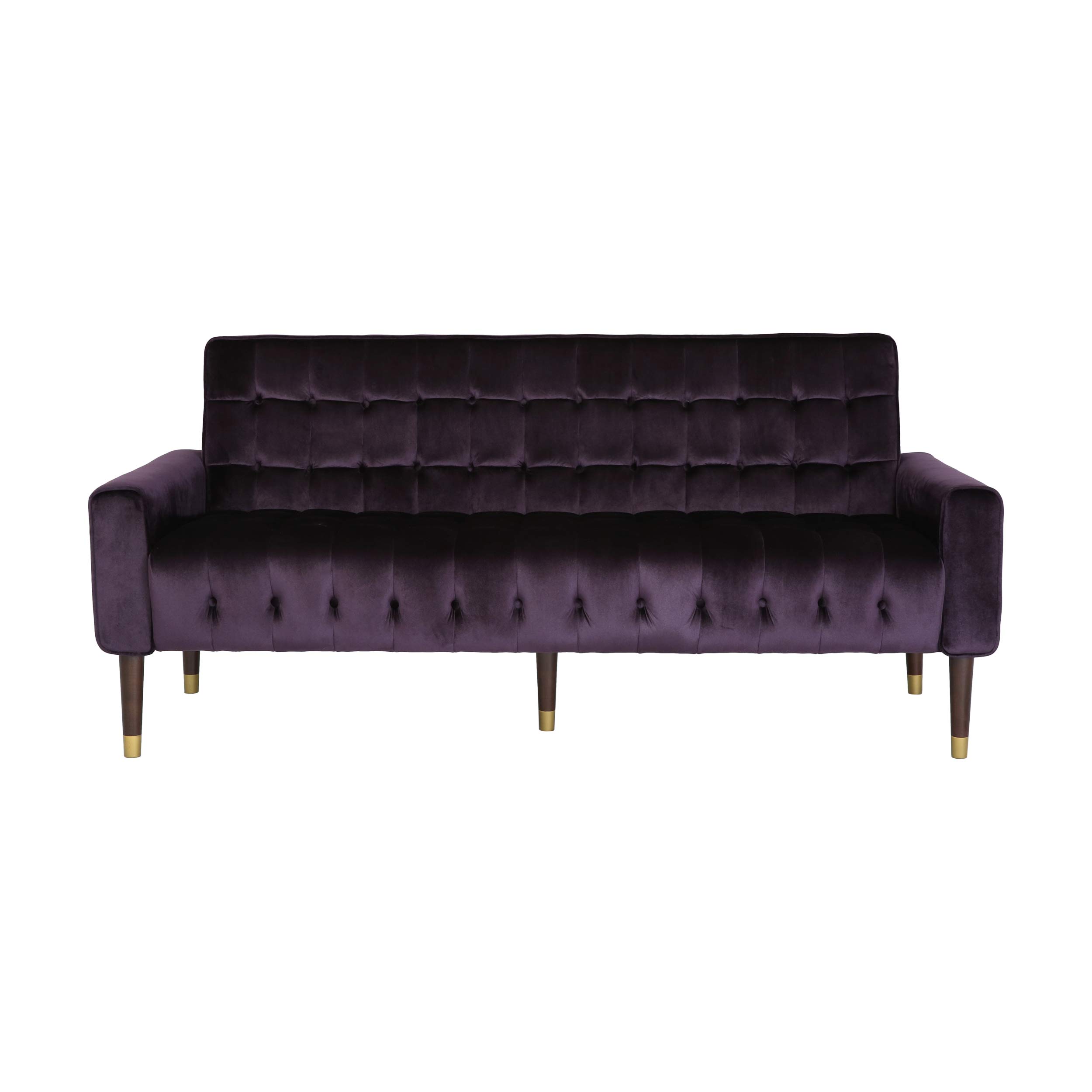 Christopher Knight Home Adan Tufted Velvet Sofa with Tipped Tapered Legs - BlackBerry & Gold Finish | Luxurious Living Room Furniture for Modern Homes