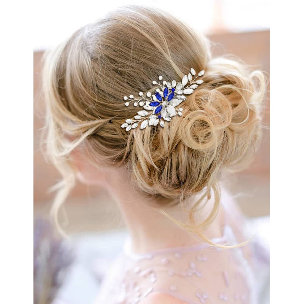 33 Pack Royal Blue Rhinestone Pearl Crystal Flower Bridal Hair Combs, Spiral Clips & U-Pins - Wedding Hair Accessories for Women, Brides & Bridesmaids - Perfect for Bridal Showers, Weddings & Special Occasions