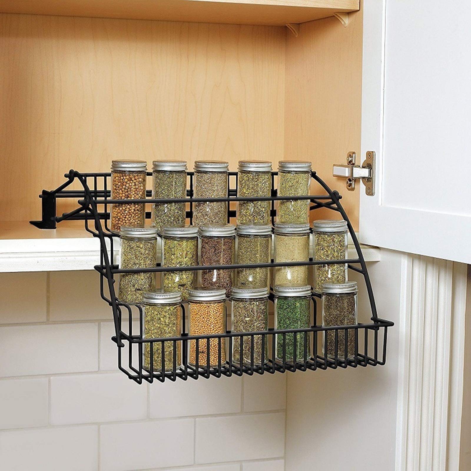 YIYIBYUS Expandable 3-Tier Kitchen Organizer - Space Saving Metal Pantry Shelf for Spices, Jars & Condiments - Retractable Storage Rack for Small Kitchens, Countertops & Cabinets - Perfect for Organizing Spices, Baking Supplies & Kitchen Essentials