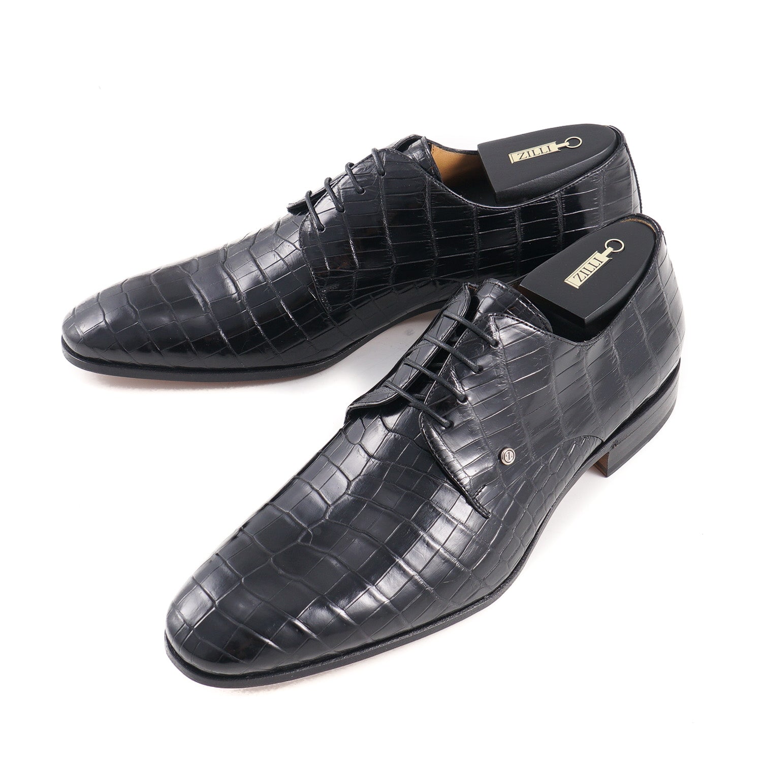 Zilli Black Full Crocodile Derby Shoes for Men - Premium Genuine Leather Dress Shoes for Business & Formal Occasions - Comfortable Luxury Footwear for Weddings, Office & Special Events