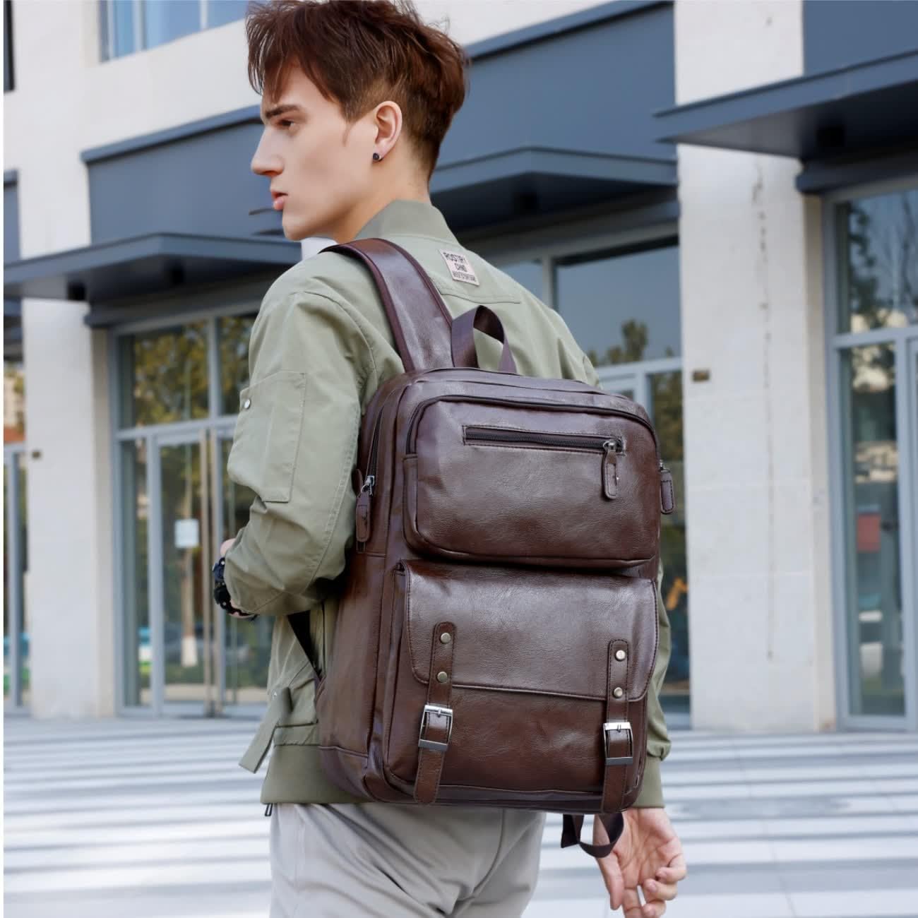 Premium PU Leather Casual Backpack for Men - Stylish Laptop Backpack for College & Daily Commuter - Large Capacity Work Bag (Brown) | Perfect for Office, School & Travel Use