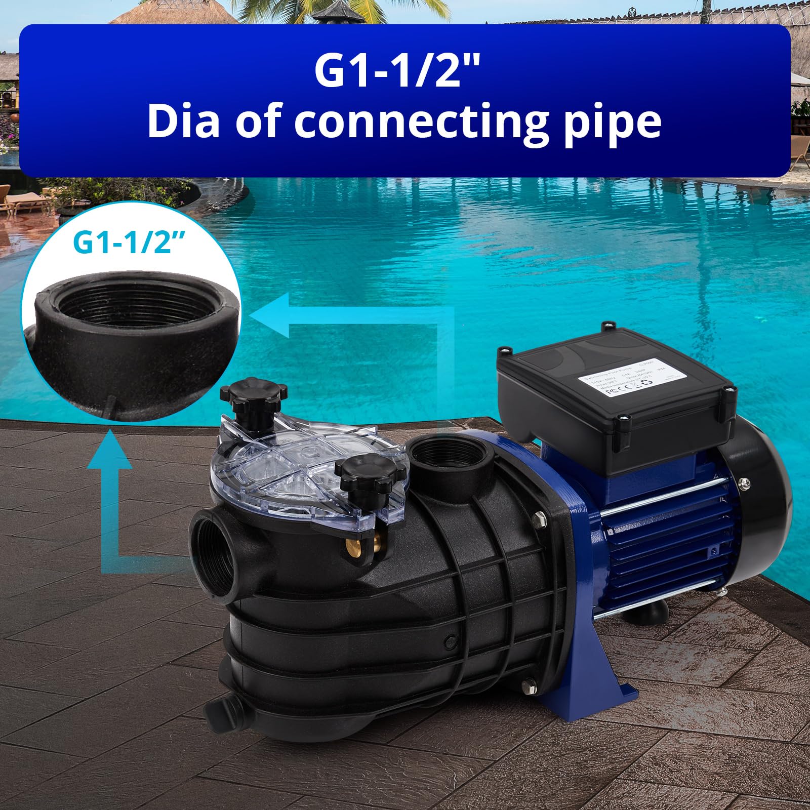 0.75HP In-Ground & Above Ground Single Speed Pool Pump - 550W/115V, 2641GPH High Flow Swimming Pool Pump with Filter Basket - Self-Priming, Low Noise, Durable - Perfect for Backyard Pools, Spa Maintenance & Water Circulation