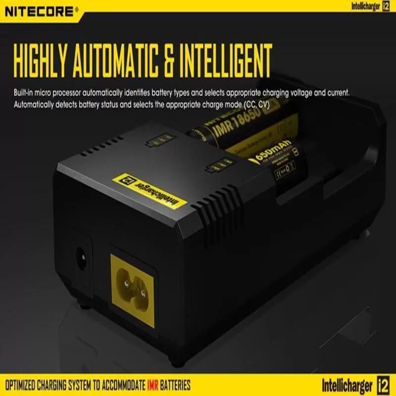 Nitecore i2 2-Slot Universal 18650 Battery Charger - Fast Charging for Li-ion, Ni-MH, Ni-Cd Batteries - Perfect for Flashlights, Vapes, and Electronic Devices