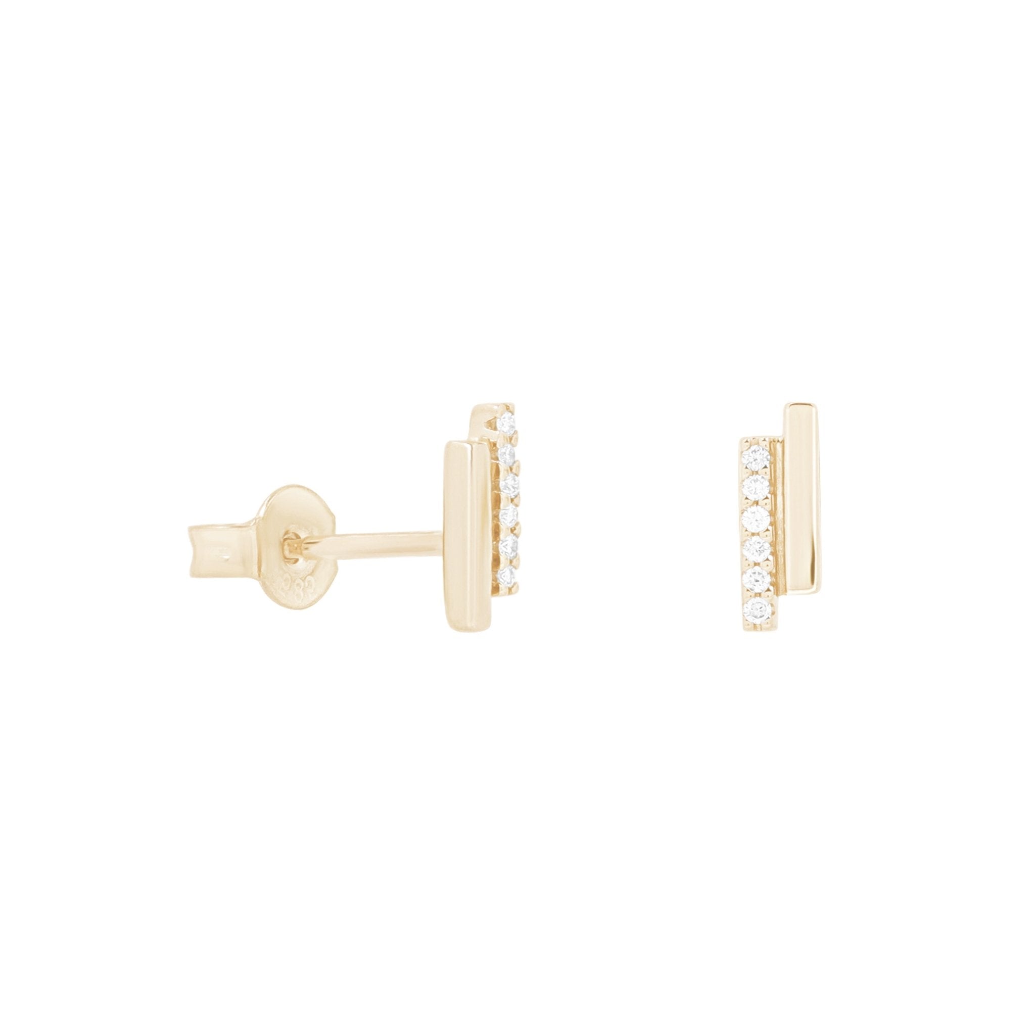 14K Yellow Gold Diamond Pavé Double Bar Stud Earrings for Women - Elegant & Durable Jewelry for Everyday Wear, Parties & Special Occasions