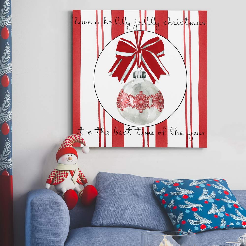 Premium Red & White Christmas Wall Art - 32x32 Inch Gallery Wrapped Canvas with Candy Cane Stripes & Snowflake Design - Ready to Hang Holiday Decor for Living Room, Bedroom or Office - Made in USA - Perfect for Winter Home Decoration & Festive Gift Giving
