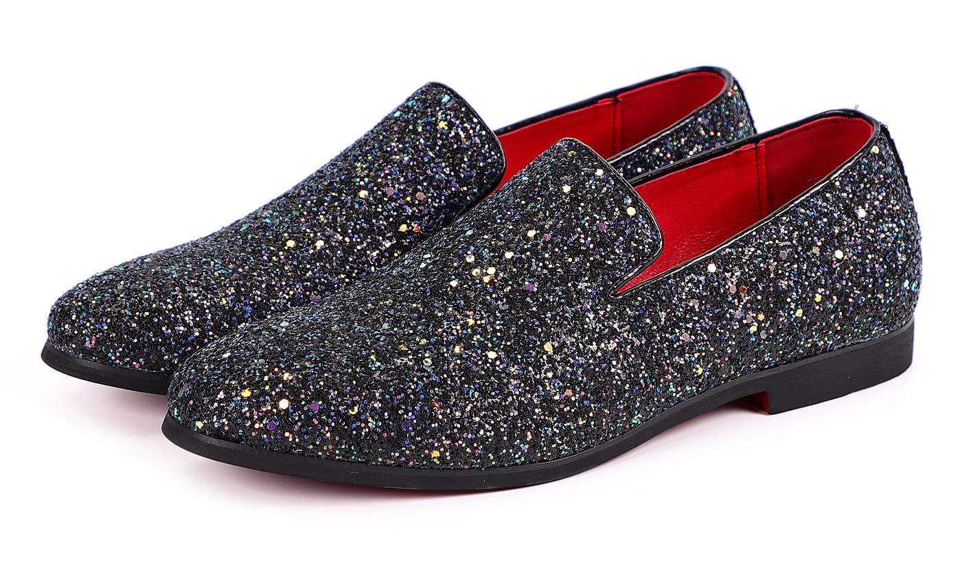 Men's Glitter Loafers - Luxury Sparkly Dress Shoes for Wedding, Tuxedo & Suit | Slip-On Casual Shoes for Parties, Prom & Formal Events