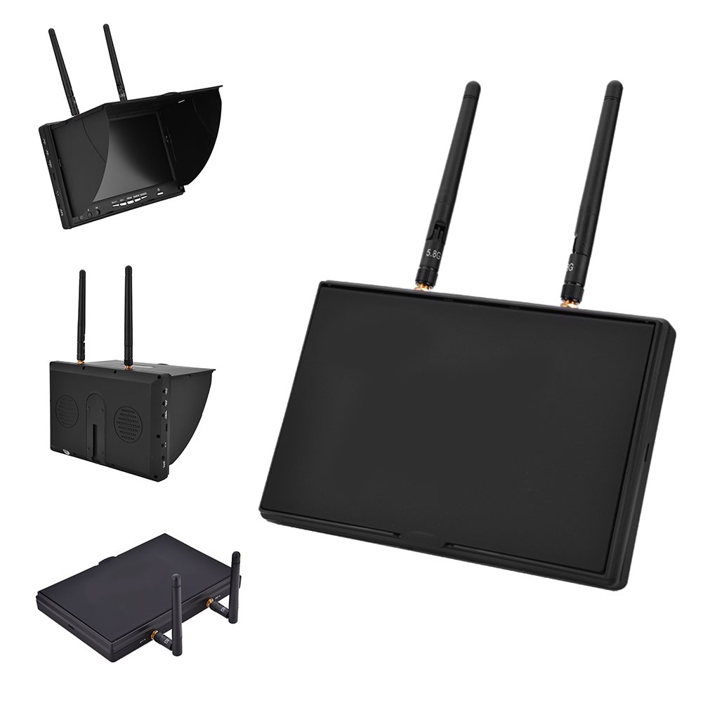 5.8GHz FPV Monitor with Dual Receiver - 7 Inch LCD Screen, 40 Channels, Wireless Receiver for FPV Drones & Quadcopters - Ideal for Racing, Aerial Photography, and Drone Training (140/120 Degree Viewing Angle)