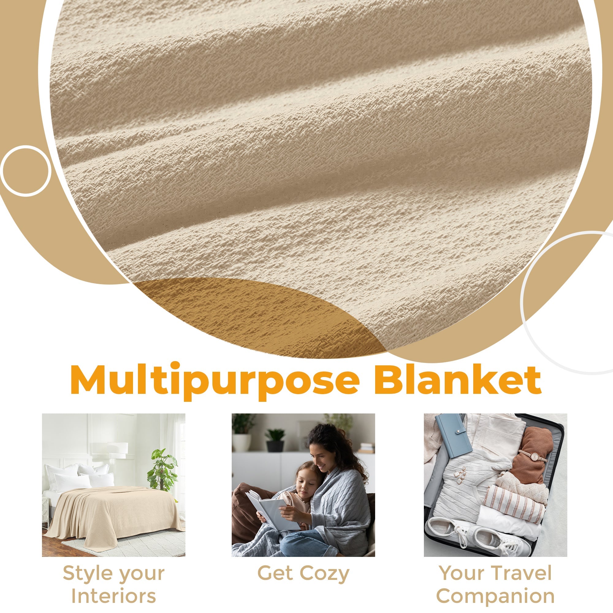 Premium Textured Cotton Waffle Weave Blanket - Soft & Breathable Throw for Bed, Sofa & Couch - Cozy Home Decor Gift for All Seasons