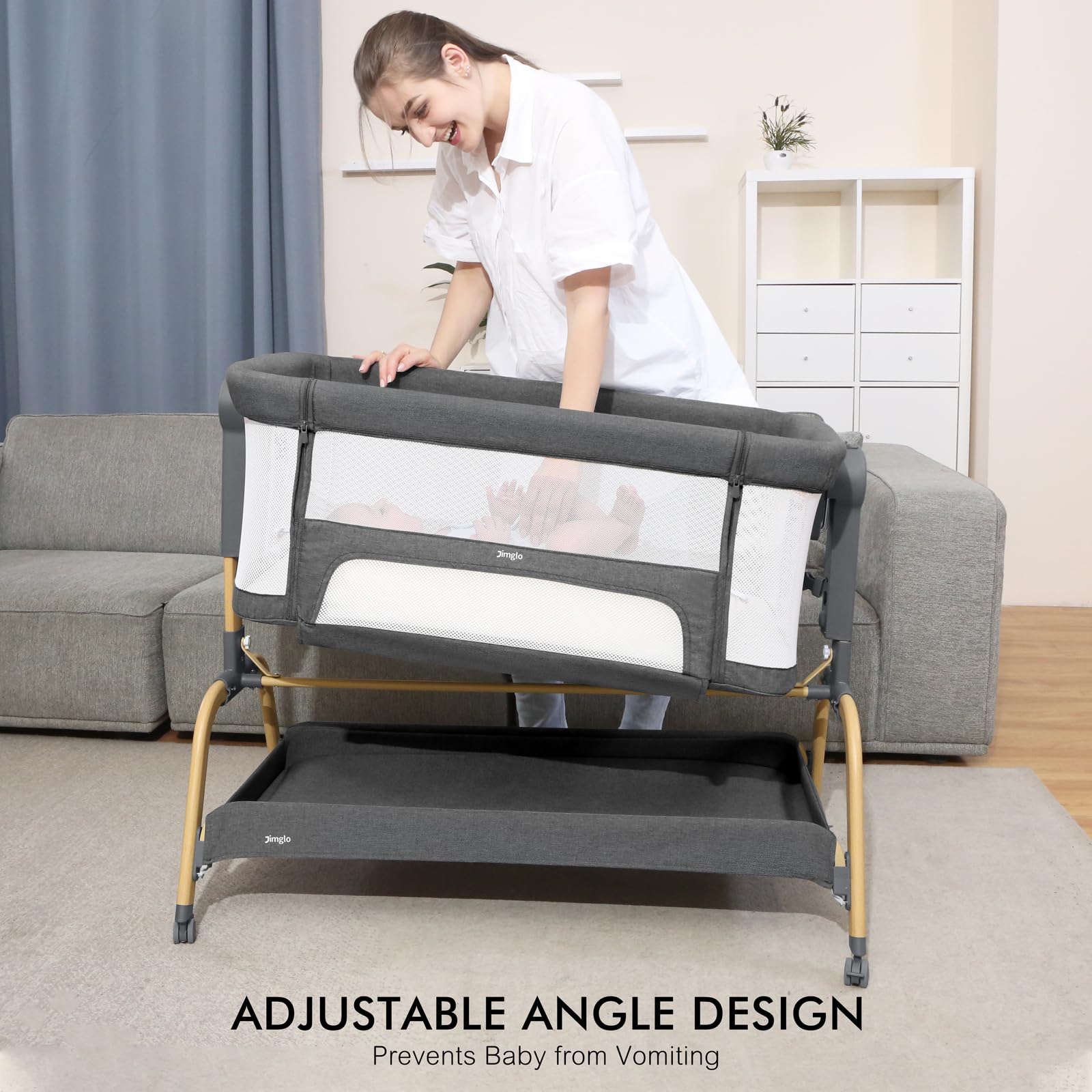 3 in 1 Baby Bassinet with Comfy Mattress - Adjustable Height, Portable Folding Crib with Wheels for Newborns | Bedside Sleeper, Rocking Bassinet for Nursery & Travel | Perfect for Co-Sleeping, Night Feeding & Room Sharing
