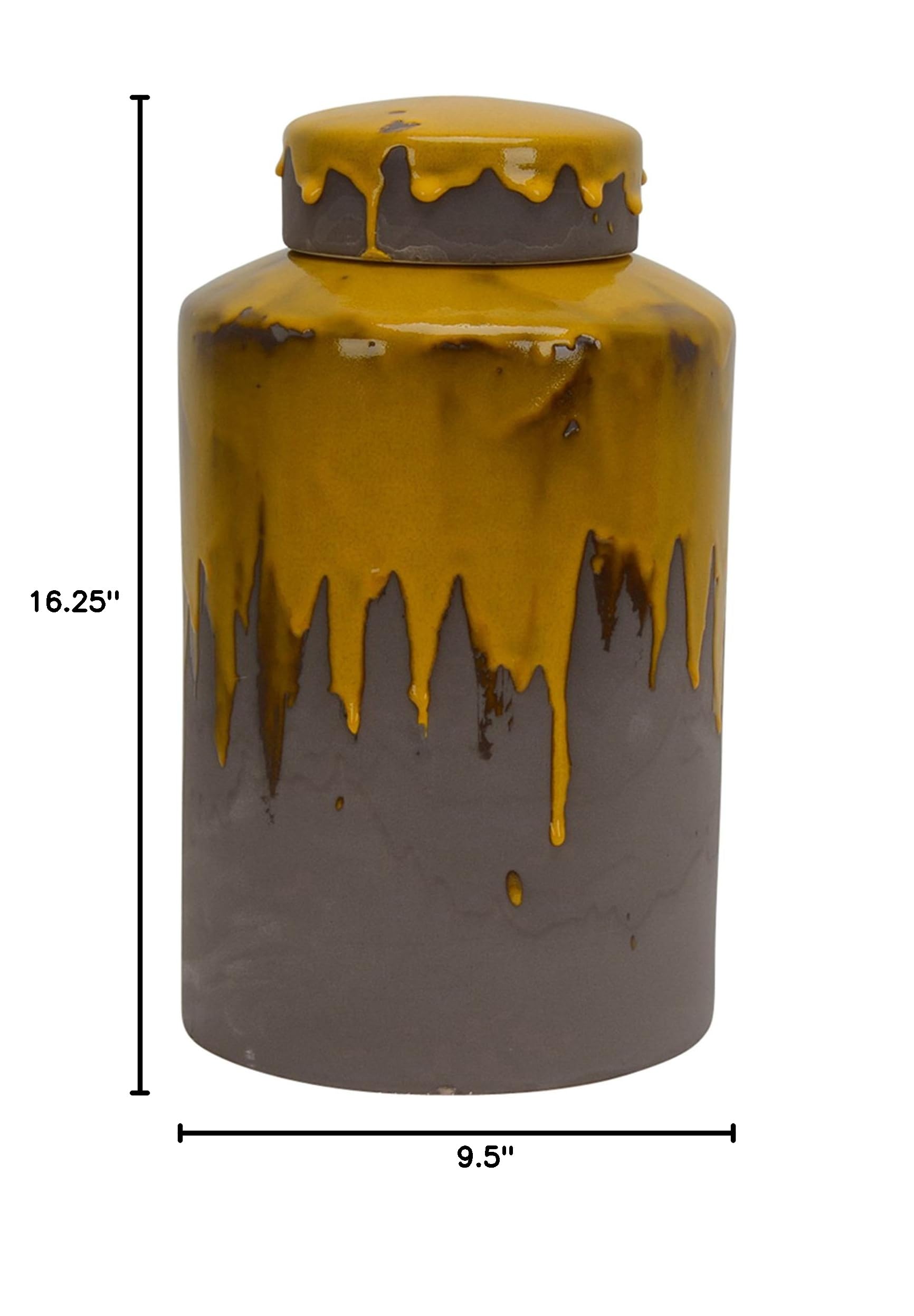 Sagebrook Home Decorative Ceramic Covered Jar - Mustard & Gray - 9.5