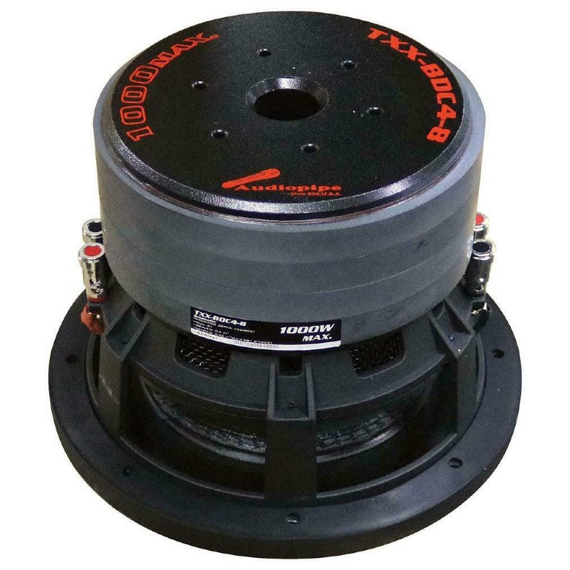 Audiopipe TXXBDC48 500W RMS 1000W Max 8-Inch Car Subwoofer with Dual 4 Ohm Voice Coils - Perfect for Car Audio Systems and Bass Enhancement