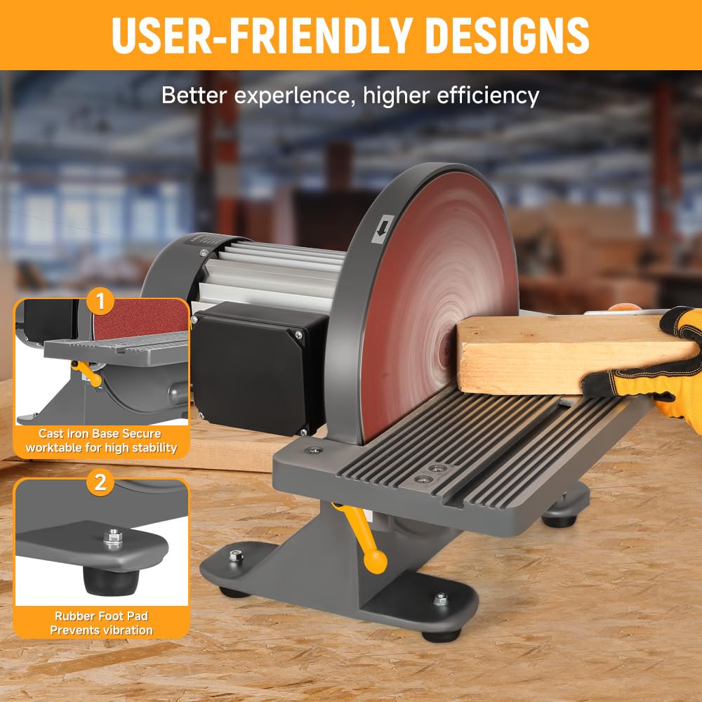 Hoteche 12-Inch Benchtop Disc Sander | 6.5-Amp Sanding Machine with Miter Gauge & Dust Collection System | Wood & Metal Sanding Tool for DIY Projects, Woodworking & Metalworking