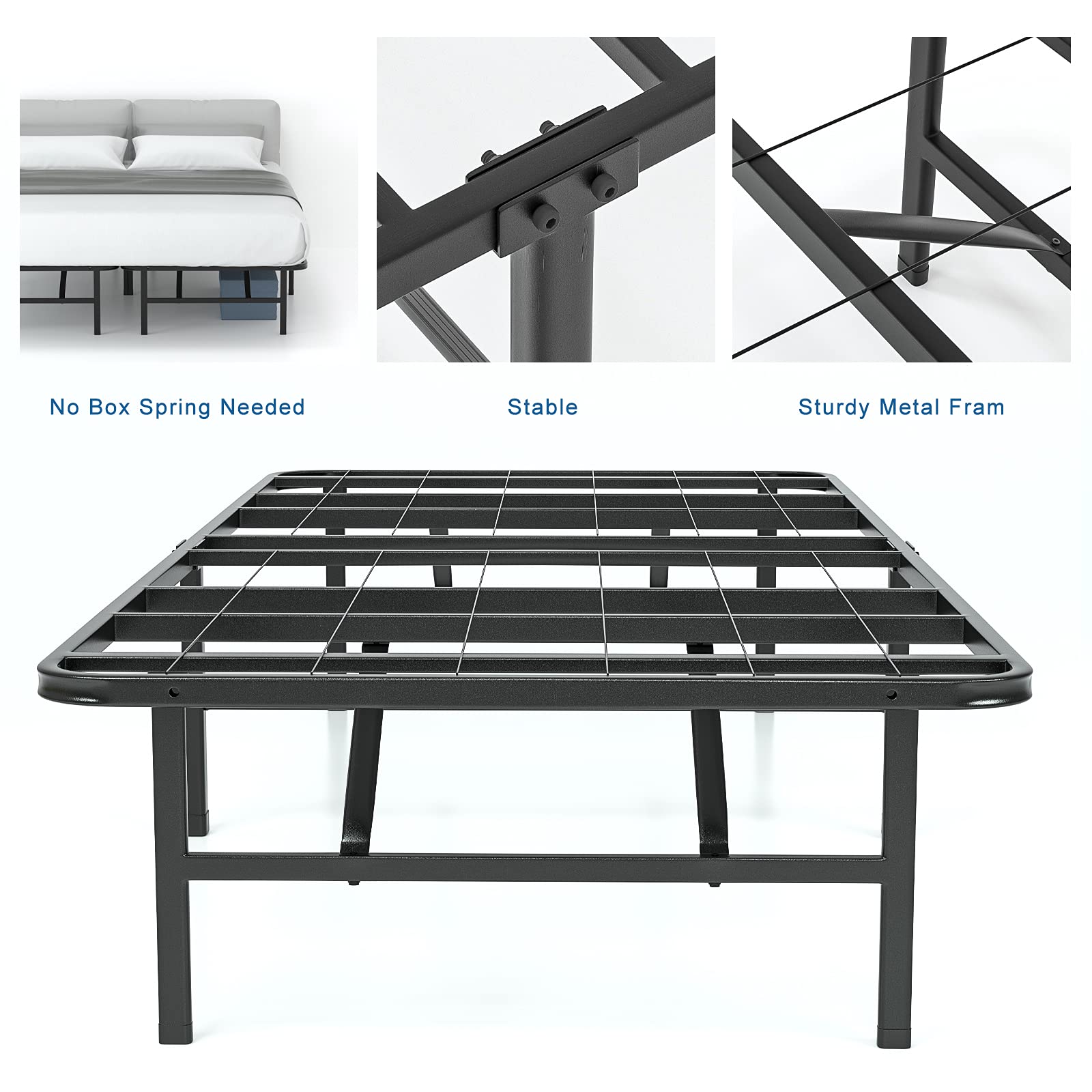 IYEE NATURE 14 Inch Metal Bed Frame with Steel Slats - No Box Spring Needed, Easy Assembly Twin Size Platform Bed with Large Underbed Storage Space - Perfect for Dorm Rooms, Guest Bedrooms & Small Spaces