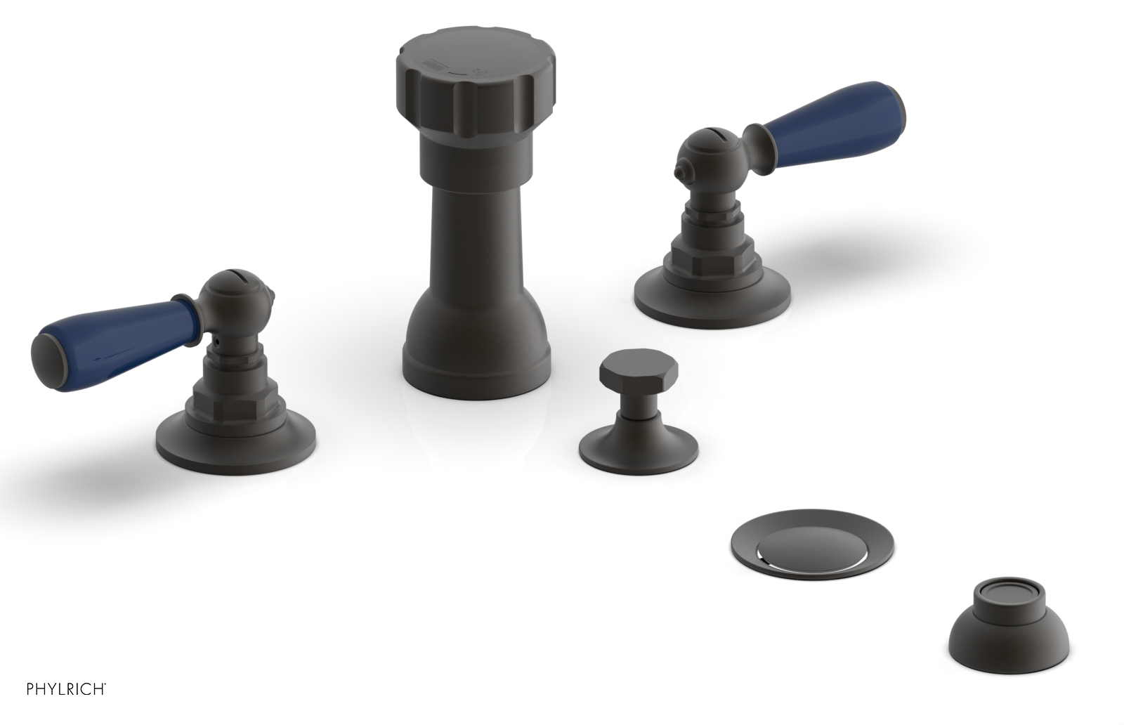 Jamestown 4-Hole Bidet Faucet Set with Lever Handles & Navy Blue Accents - 165 61 - Perfect for Modern Bathroom Renovations and Luxury Home Upgrades