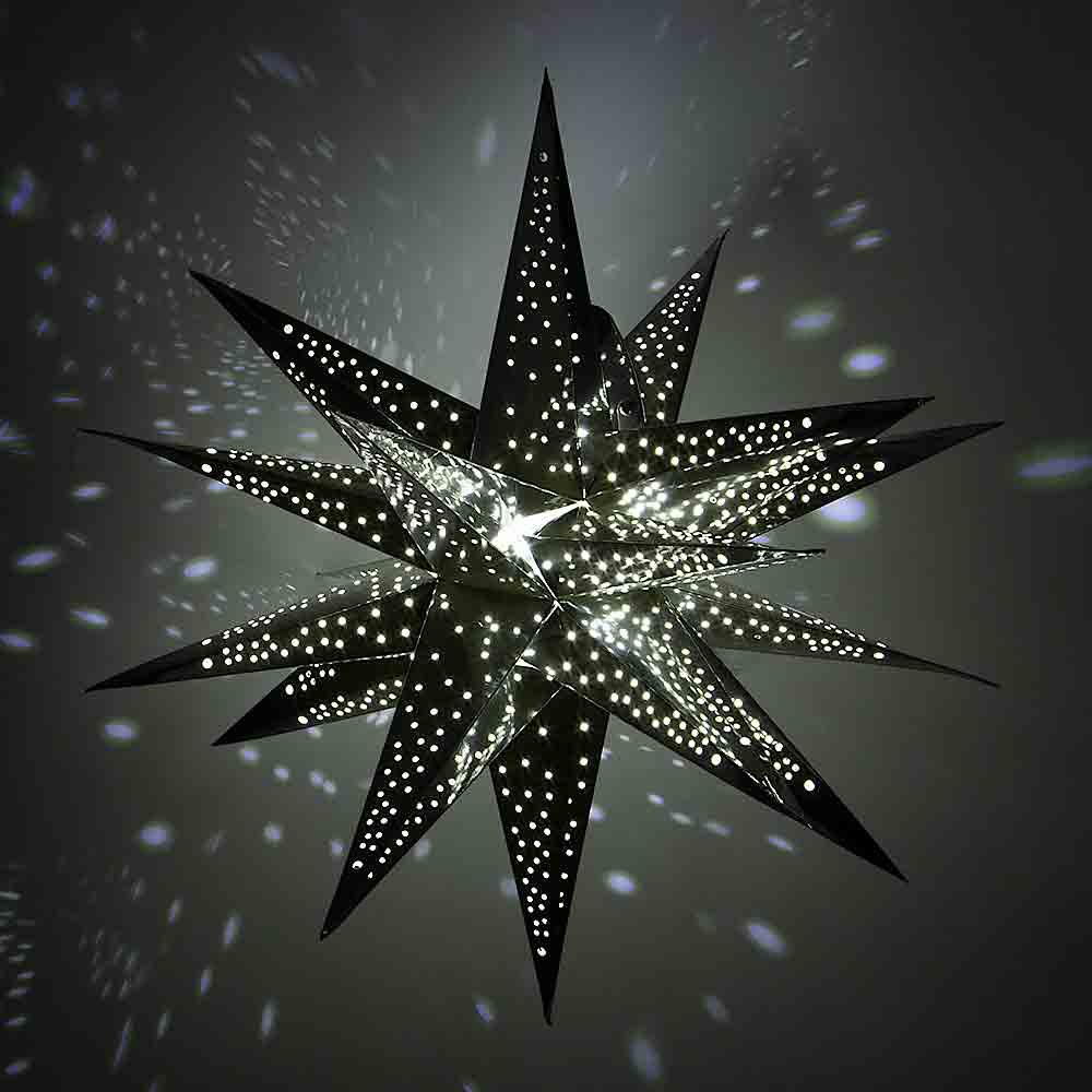 24-Piece Moravian Glossy Silver Multi-Point Paper Star Lanterns - Elegant Hanging Wedding & Party Decorations for Indoor/Outdoor Events, Christmas, and Home Décor