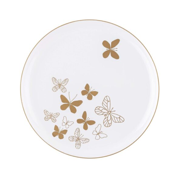 Elegant White and Gold Round Plastic Plates with Butterfly Design - Perfect for Wedding, Party, and Outdoor Dining