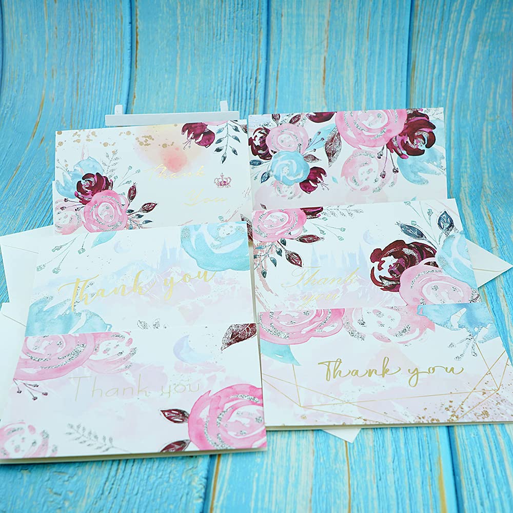 6-Pack Floral Thank You Cards with Envelopes - Elegant Greeting Card Set for Mother's Day, Teacher Appreciation, Friends - Perfect for Weddings, Birthdays & Special Occasions
