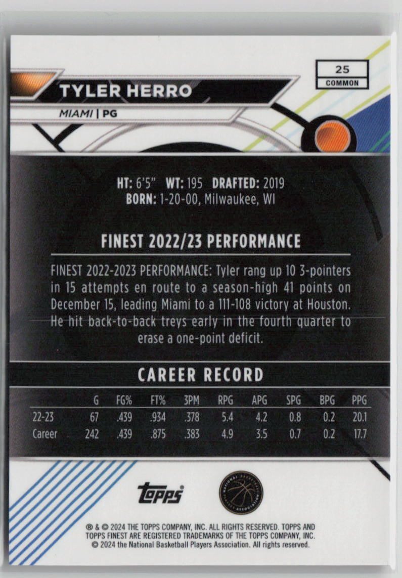 2023 Topps Finest Tyler Herro 08/10 Red #25 Basketball Card - Rare Collectible for NBA Fans & Sports Memorabilia Enthusiasts - Perfect for Trading, Displaying, and Investment