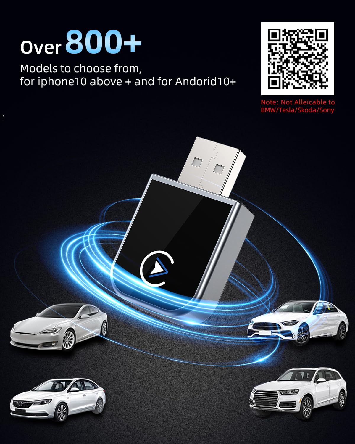 2025 Upgraded Mini Wireless CarPlay Adapter for Apple iPhone - Plug & Play for Cars Since 2016 | iOS 10+ Compatible | No Delay | Black | Perfect for Commuting & Road Trips