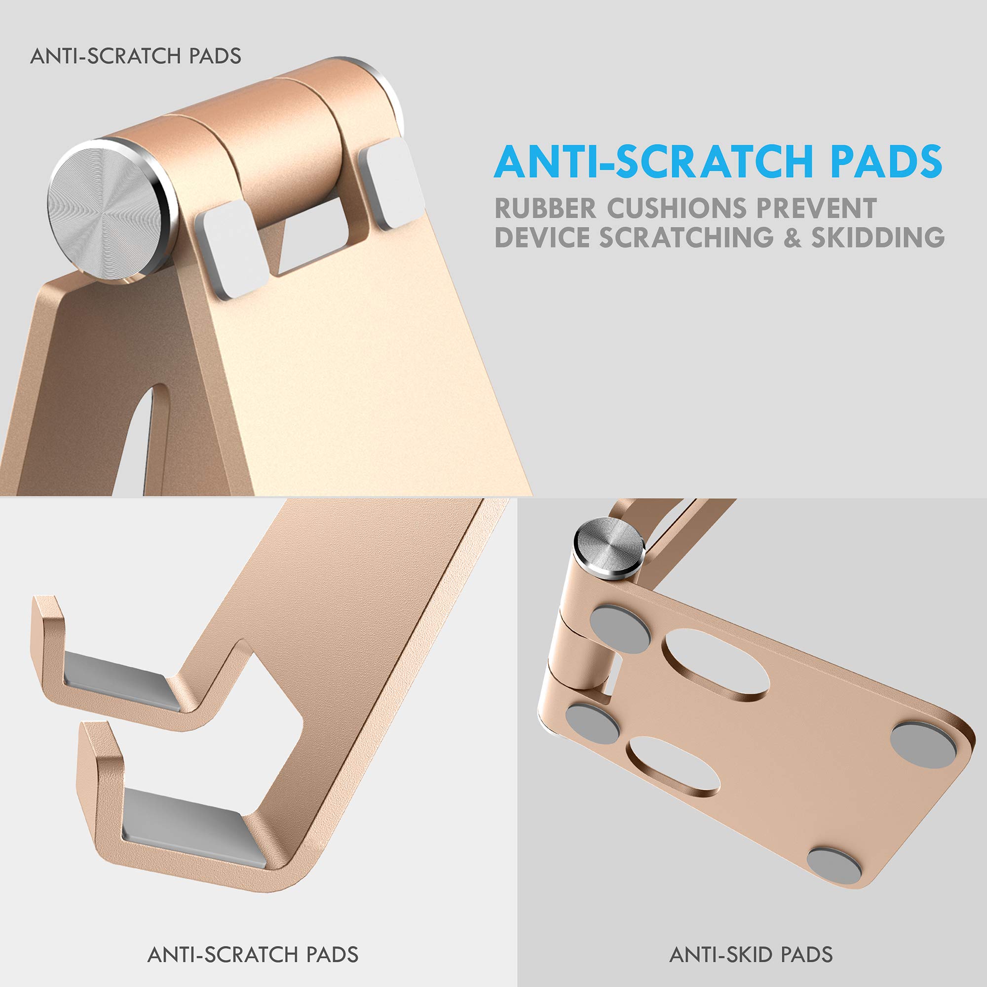 Aduro U-Rise Adjustable & Foldable Aluminum Phone Stand - Universal Smartphone Holder for Desk, Tabletop, Office & Home - Gold (Portable, Durable Steel Design) - Perfect for Video Calls, Watching Movies & Hands-Free Use