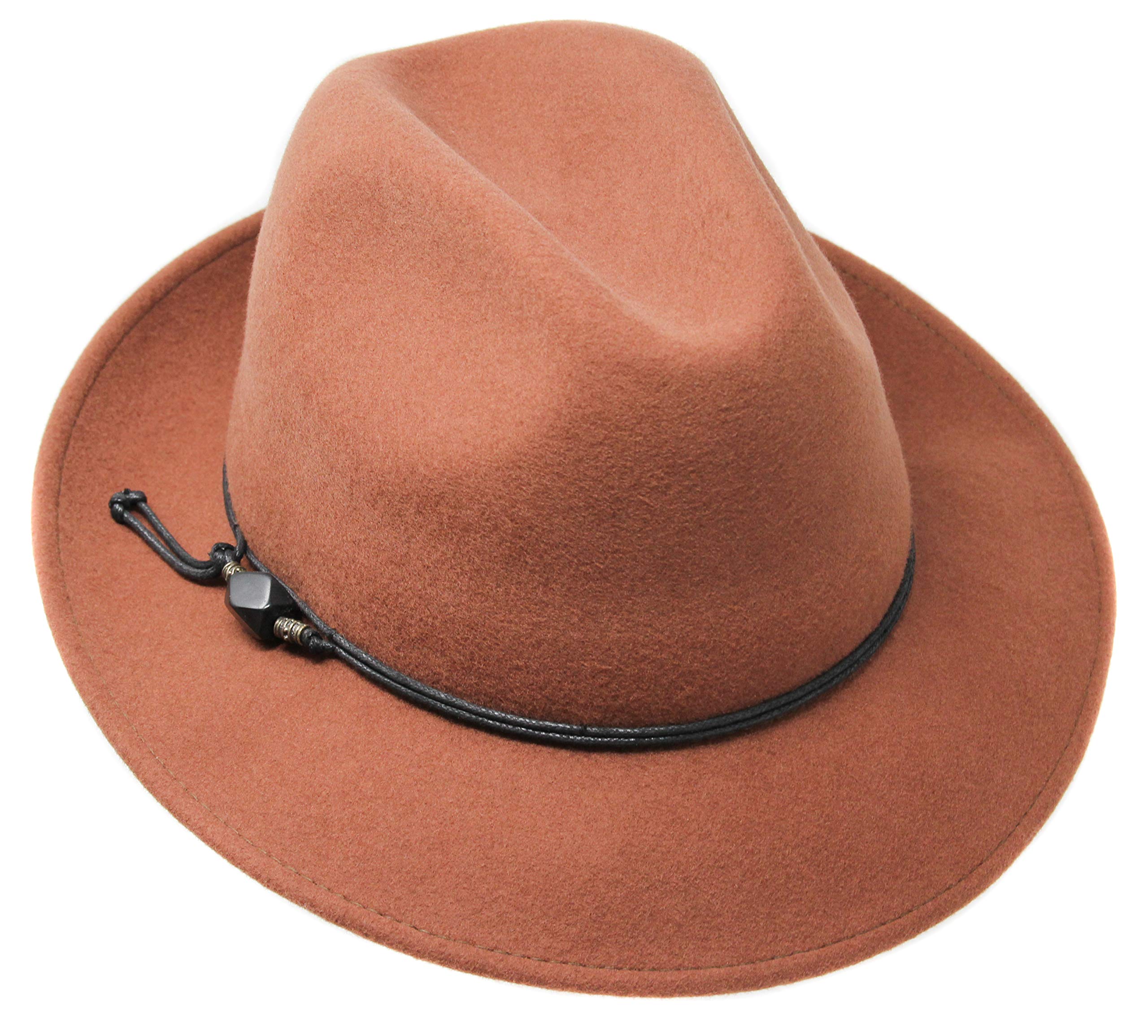 Premium Bronte Crushable Travel Hat - 100% Wool Felt with Tagua Nut Bead Trim - Water Resistant Fedora for Women - Perfect for Beach Vacations, Outdoor Adventures & City Sightseeing