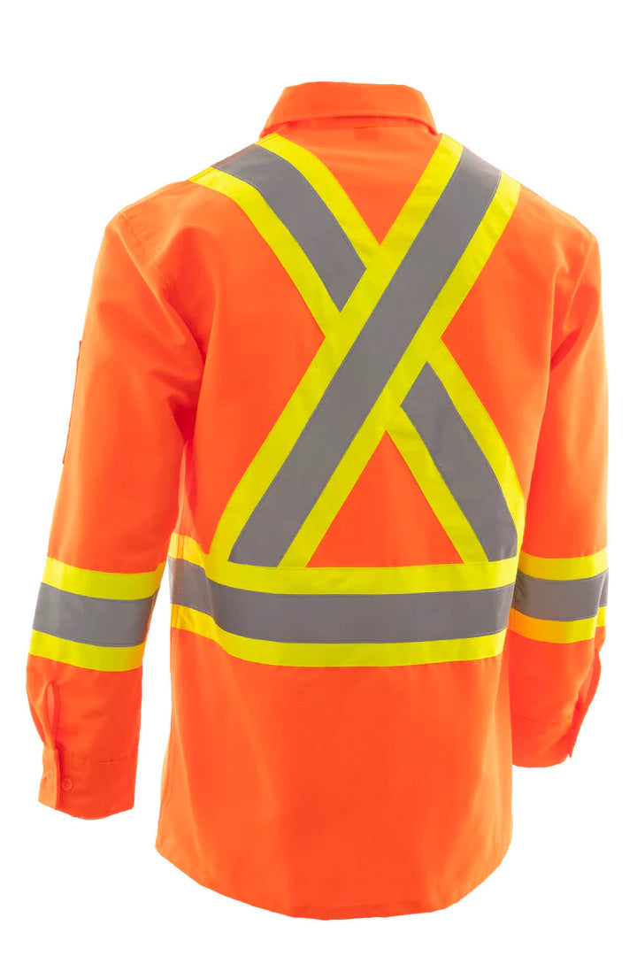 Forcefield Hi-Vis Ripstop Long Sleeve Work Shirt - ANSI Certified Safety Shirt for Construction & Road Work | High Visibility Reflective Shirt for Outdoor Workers