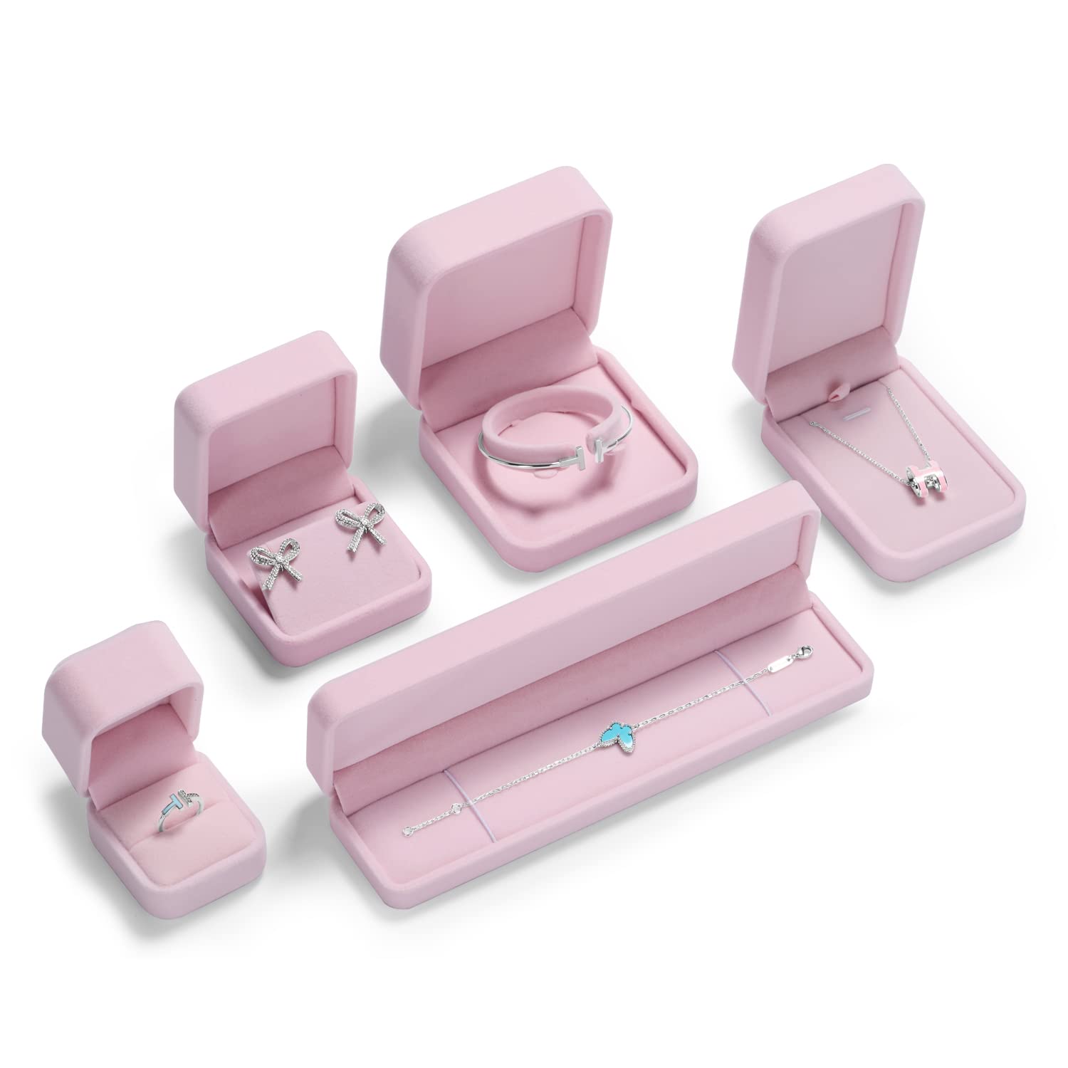 Pink Velvet Jewelry Box for Bracelets & Bangles - Gift Storage Case for Women