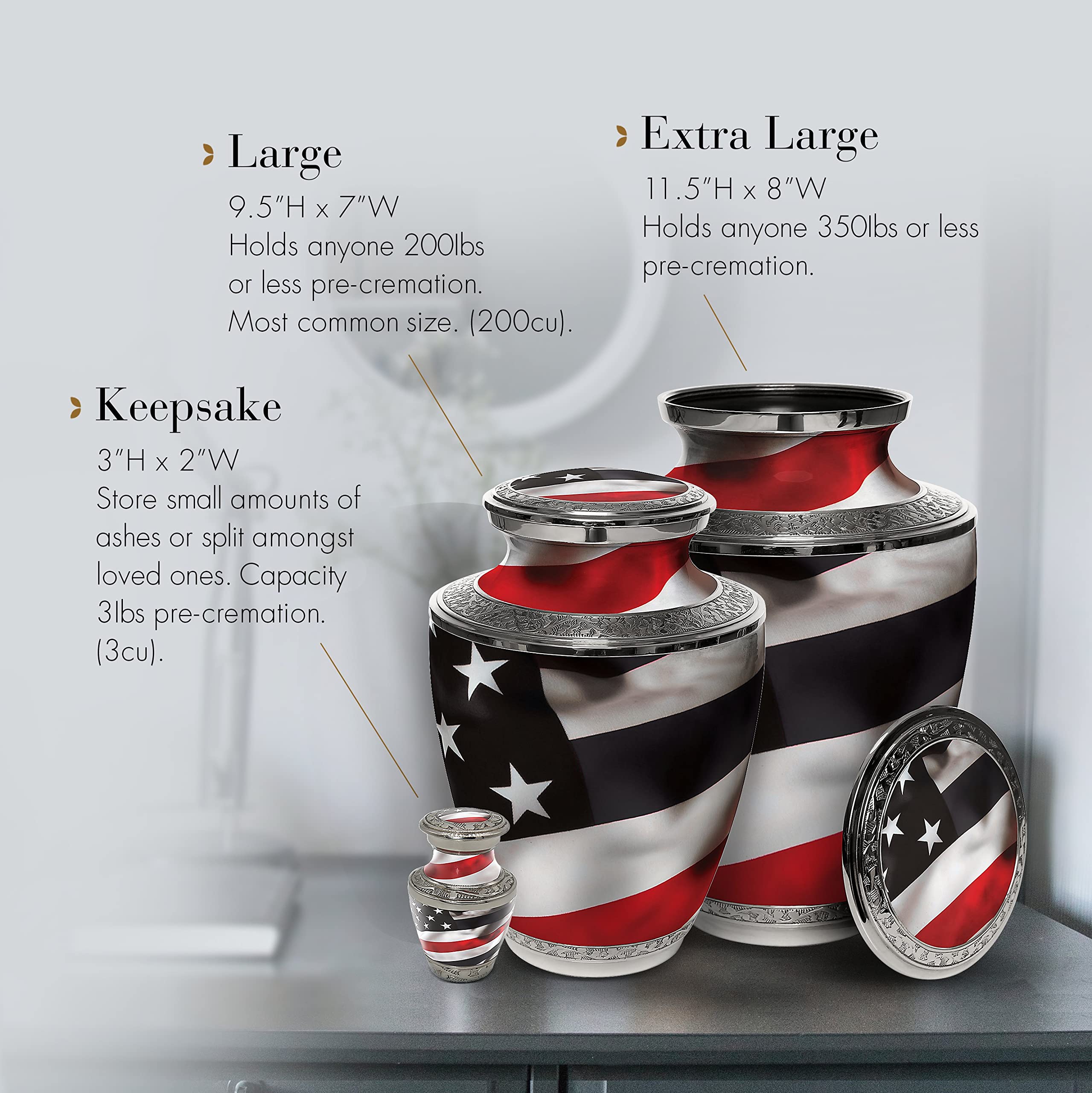 Personalized Red Line Flag Cremation Urn for Adult Male Ashes - Handcrafted Decorative Urn Set of 4 - Memorial Keepsake for Loved Ones | Perfect for Home Display, Memorial Services & Family Tributes