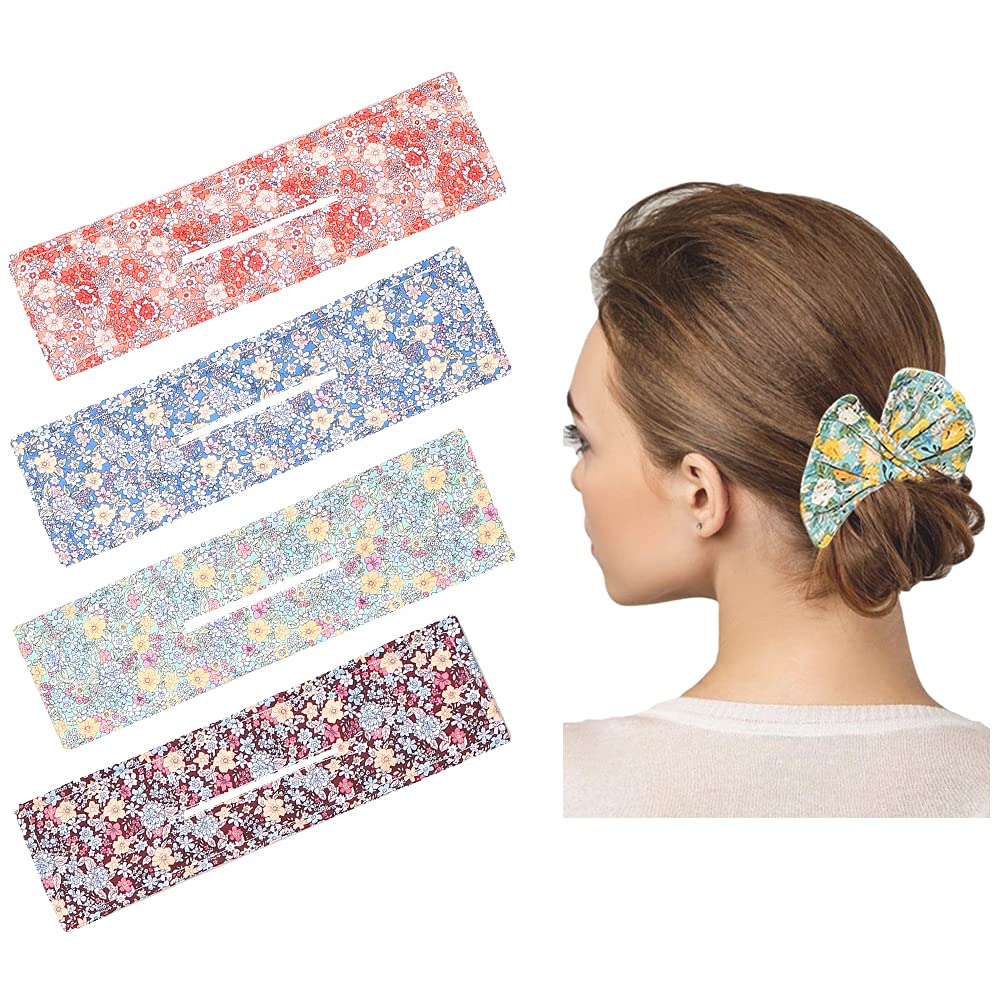 4Pcs Magic Hair Bun Maker for Girls - Donut Bun Shaper, French Twist Hair Bands, Floral Design - Perfect for School, Dance, Wedding & Everyday Hairstyles