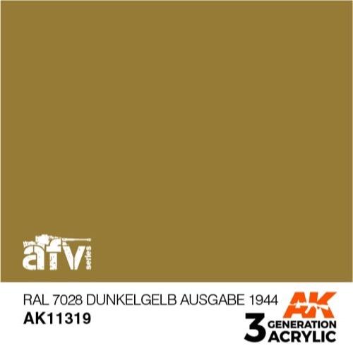 AK Interactive AK11319 AFV Series RAL 7028 Dunkelgelb (Dark Yellow) 1944 Edition - 17ml Acrylic Paint - 3rd Generation - Perfect for Military Model Kits, Tank Painting, and Historical Miniature Projects