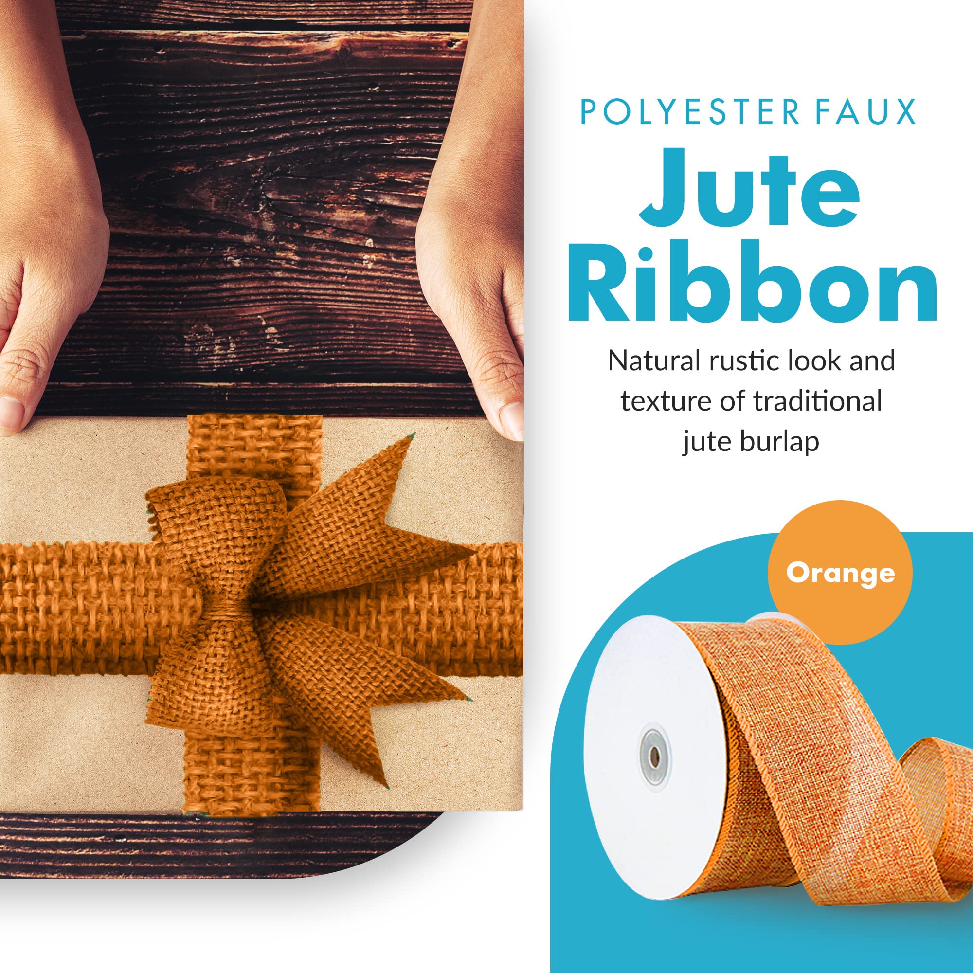 Faux Burlap Jute Ribbon for Gift Wrapping & Christmas Decor - 2.5