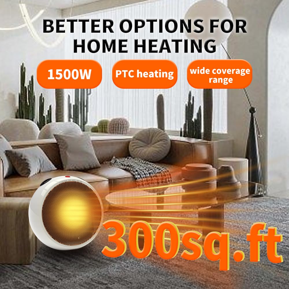 Coplax 1500W Portable Electric Space Heater with Adjustable Thermostat - 1 Second Fast Heating, Overheat & Tip-Over Protection, Ultra Quiet Ceramic Heater for Office, Bedroom, Living Room - Covers Up to 300 Sq.Ft - Perfect for Winter Home Heating & Workspace Warmth