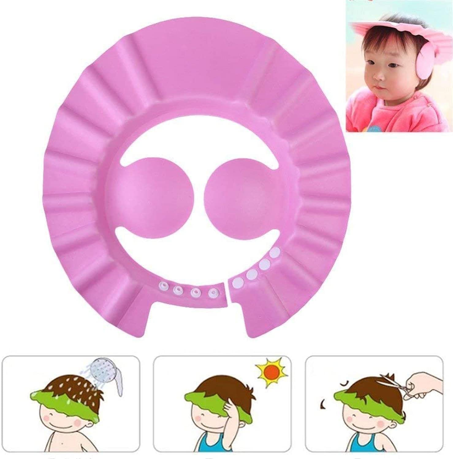 Kuber Industries Soft EVA Foam Adjustable Baby Shower Bath Cap - Water Protection for Infants & Toddlers - Pack of 2 (Pink) - Perfect for Bath Time, Hair Washing & Swimming Lessons