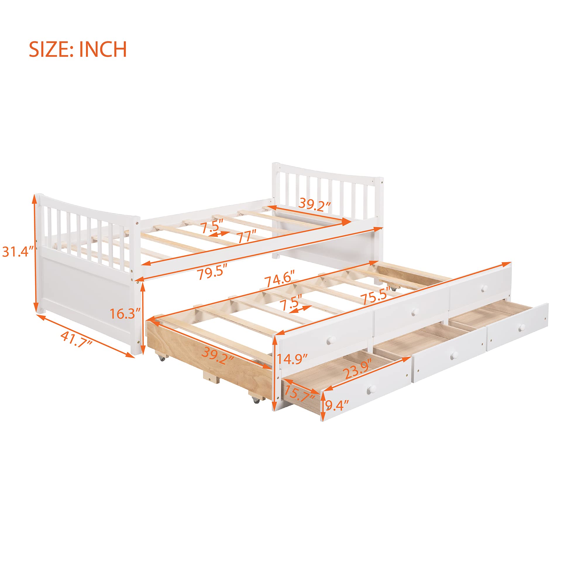 Merax Twin Daybed with Trundle - White Wooden Twin Bed Frame with Storage Drawers, Space-Saving Kids Captain Bed for Small Rooms | Perfect for Guest Rooms, Kids Bedrooms & Dormitories