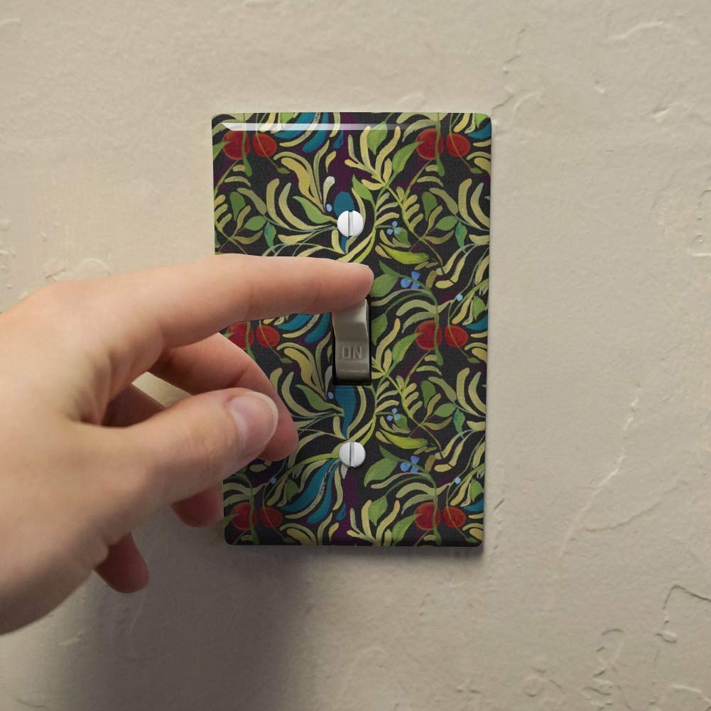 Floral Fruit Vines Black Plastic Wall Decor Light Switch Plate Cover - Decorative Toggle Switch Plate for Kitchen, Bathroom & Bedroom