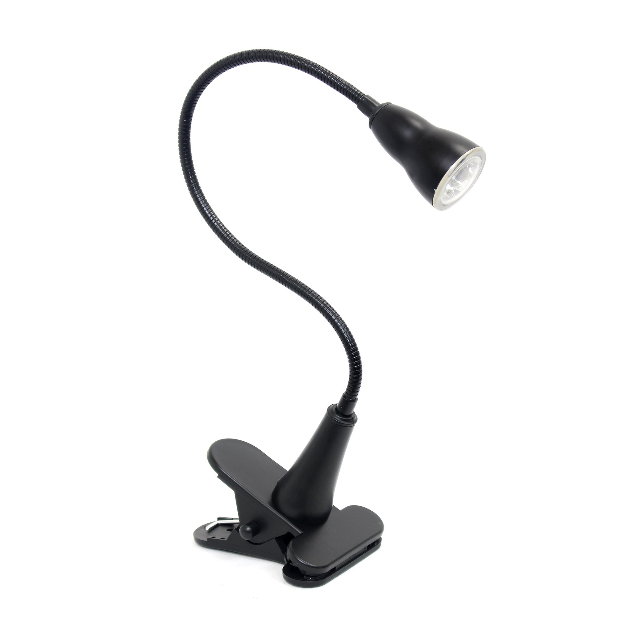 Simple Designs LD2015-BLK 1W LED Gooseneck Desk Lamp with Flexible Clip - Black | Adjustable Task Light for Reading, Studying, Office & Nightstand Use