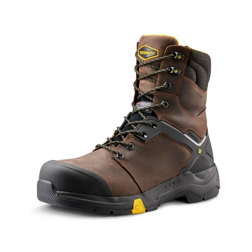 Terra Carbine Men's 8 Inch Composite Toe Waterproof Work Boots - Brown (TR0A4TCRBRN) | Durable Safety Shoes for Construction, Warehouse & Outdoor Work
