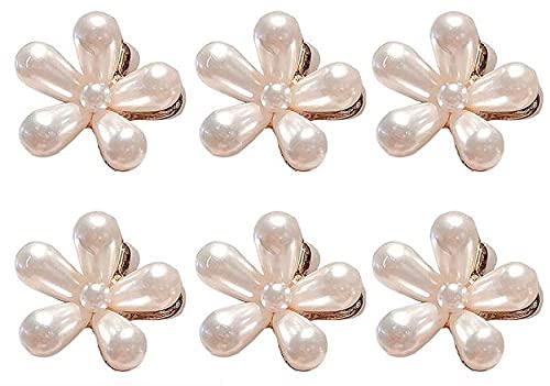 Korean Style Small Pearl Mini Hair Claw Clips with Floral Design – 6 Pack Cute Hair Accessories for Women & Girls | Barrettes for School, Parties, Weddings & Everyday Styling