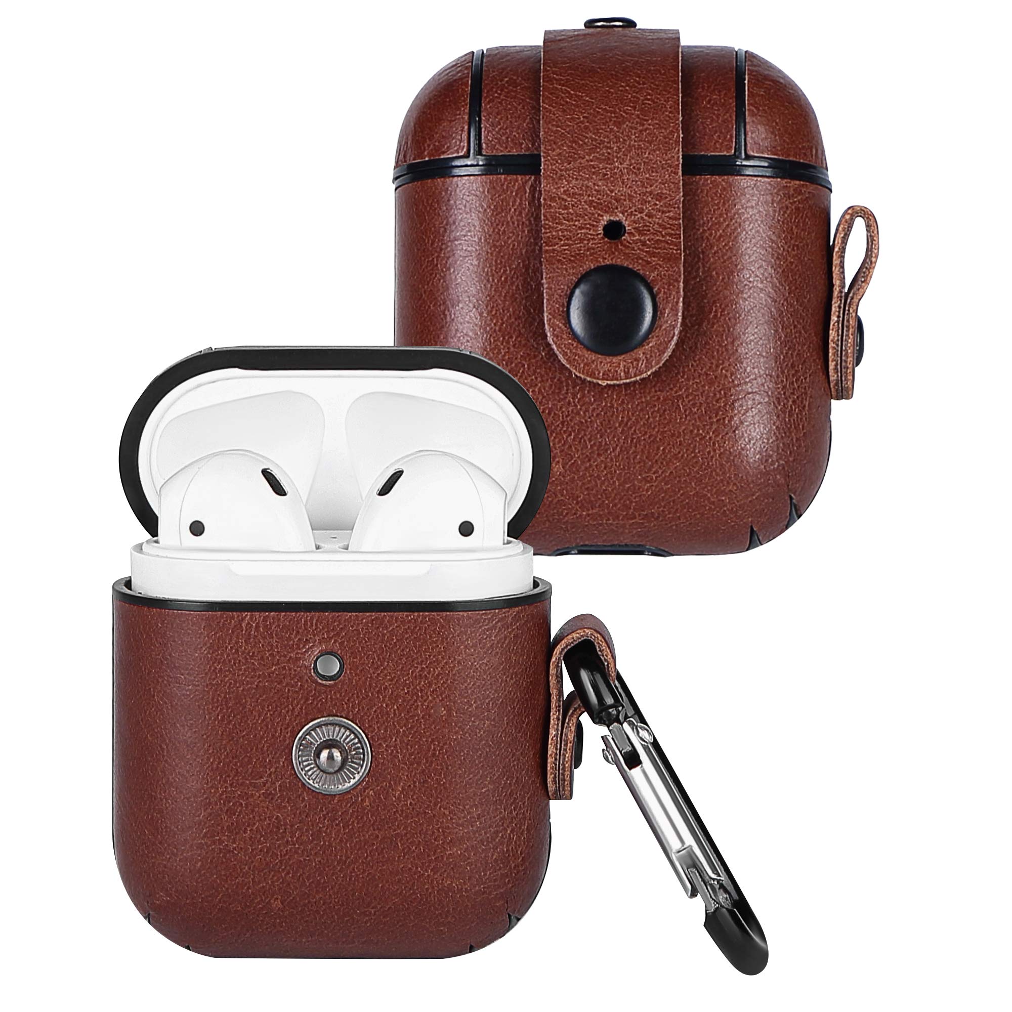 Premium Leather AirPod Case with Cleaning Kit - Snap Closure for Travel & Protection