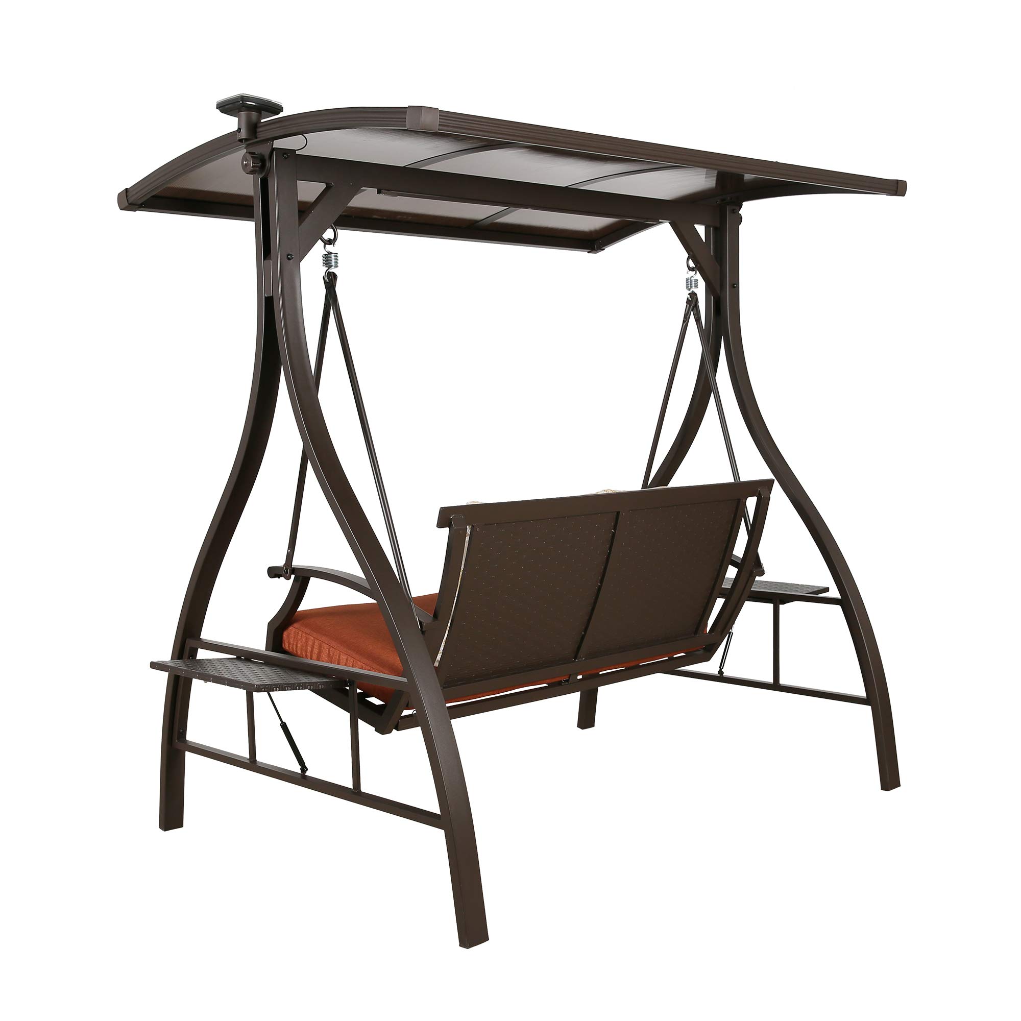 Premium 2-Seat Patio Swing with Cushions - Outdoor Porch Swing Chair with Solar Lights & Adjustable Canopy for Backyard, Garden, Deck Relaxation