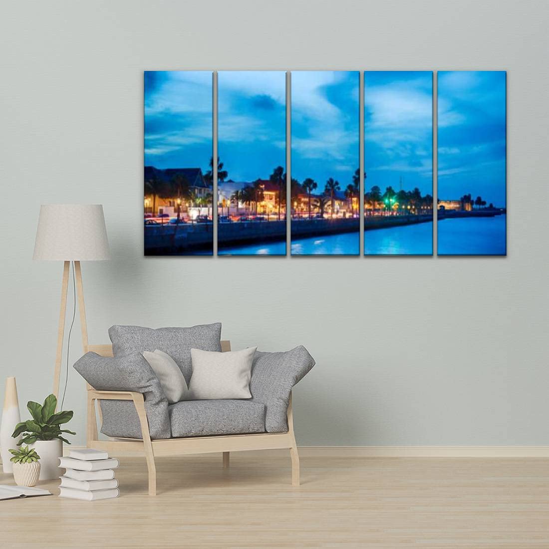 5 Panels St Augustine Florida Canvas Wall Art - Modern Framed Painting for Office, Bedroom & Home Decor - Ready to Hang 60''Wx32''H - Perfect for Coastal Theme Living Rooms & Beach House Interiors
