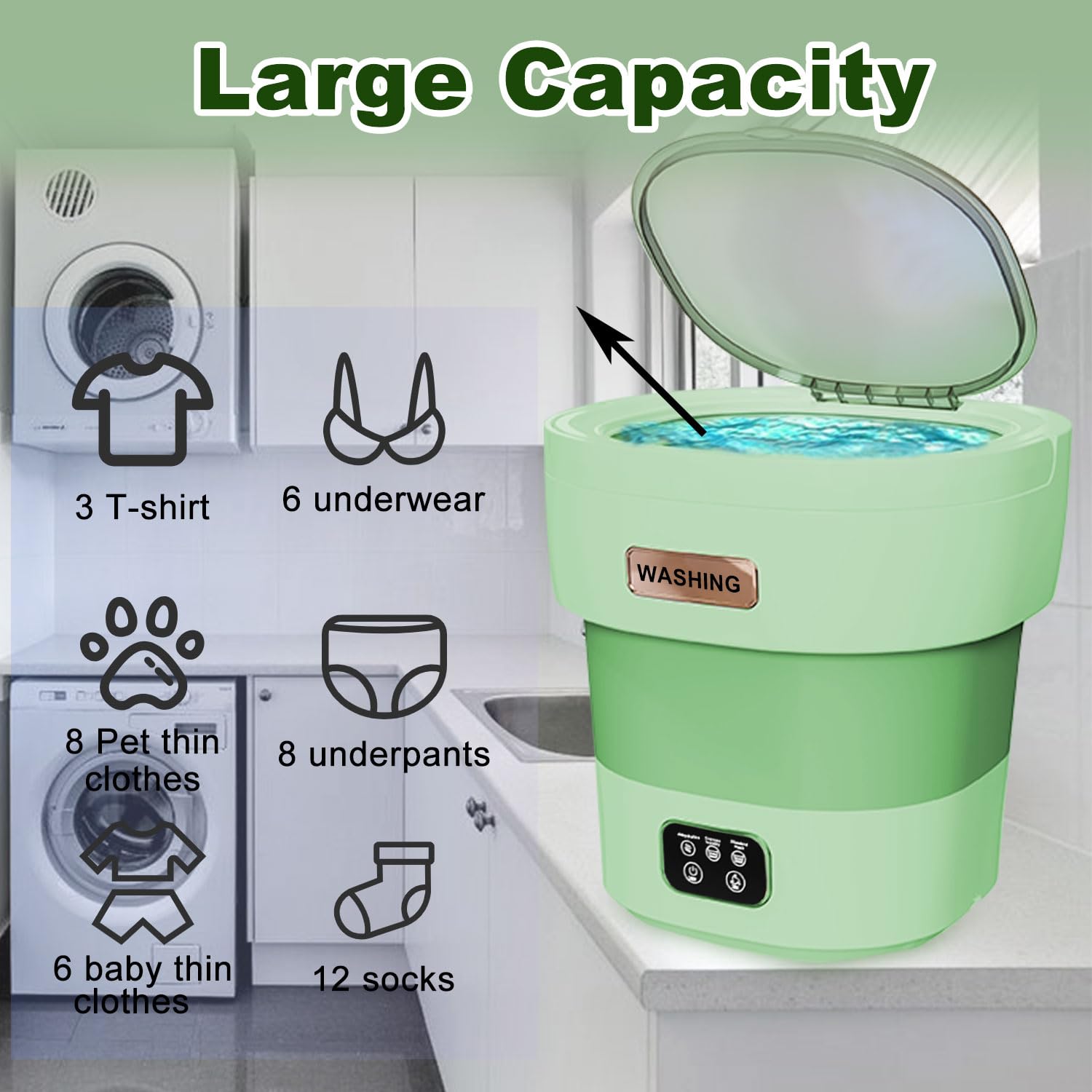 Mini Portable Washing Machine 18L 60W with Spin Dryer - Foldable Compact Washer for Travel, Camping, RV, Dorm & Small Apartments | Green Energy Saving Laundry Solution | Perfect for Outdoor Adventures, Tiny Homes & Off-Grid Living [2024 Clean S+]
