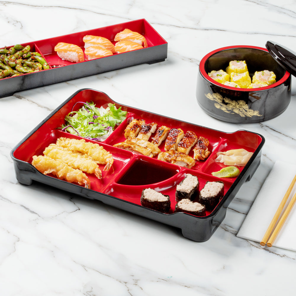 Black and Red Japanese Style Bento Box - 5 Compartment Bento Plate (14