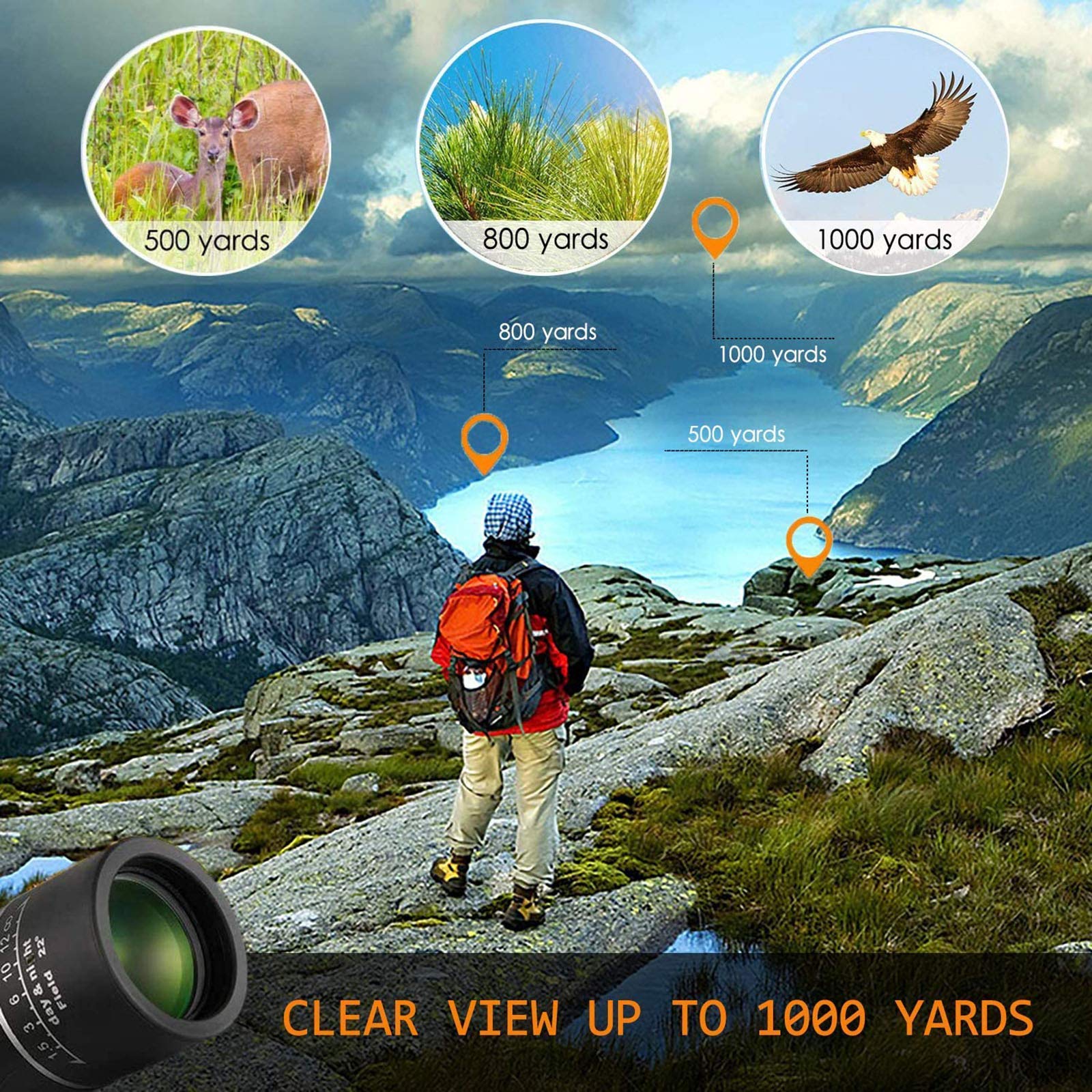 ROLTIN 40X60 HD Monocular Telescope with Tripod Clip - Waterproof, Zoom, Universal Phone Mount for Bird Watching, Hunting, Camping & Outdoor Adventures