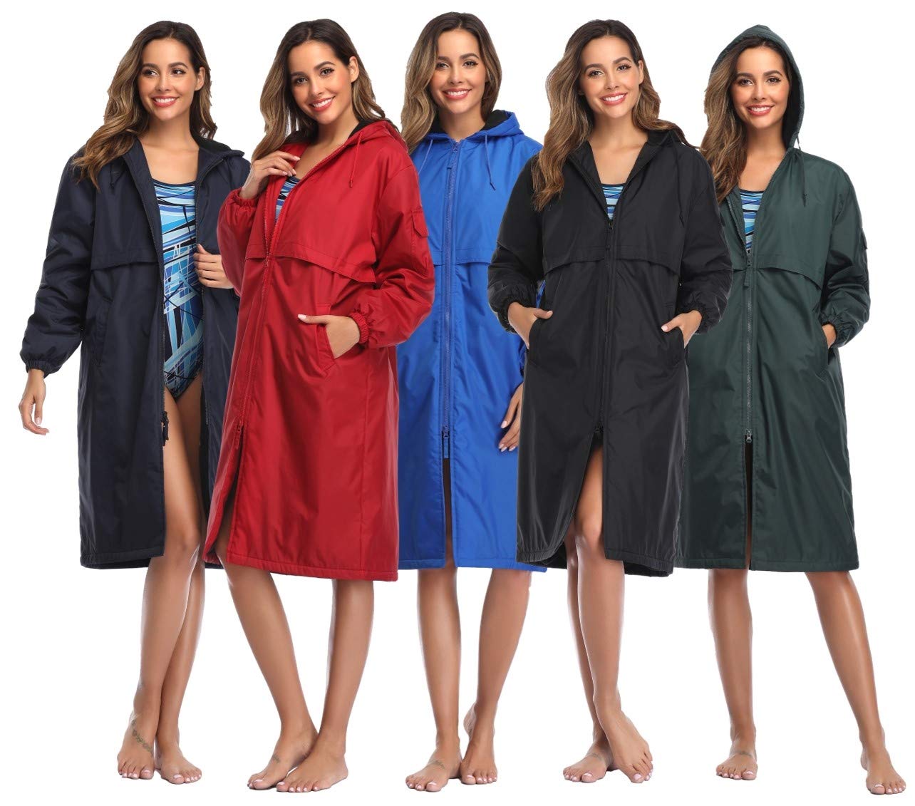 Adoretex Unisex Waterproof Swim Parka - Warm & Windproof Swim Coat for Adults & Kids - Ideal for Swimming, Surfing, Beach & Pool Activities (Black Lining)