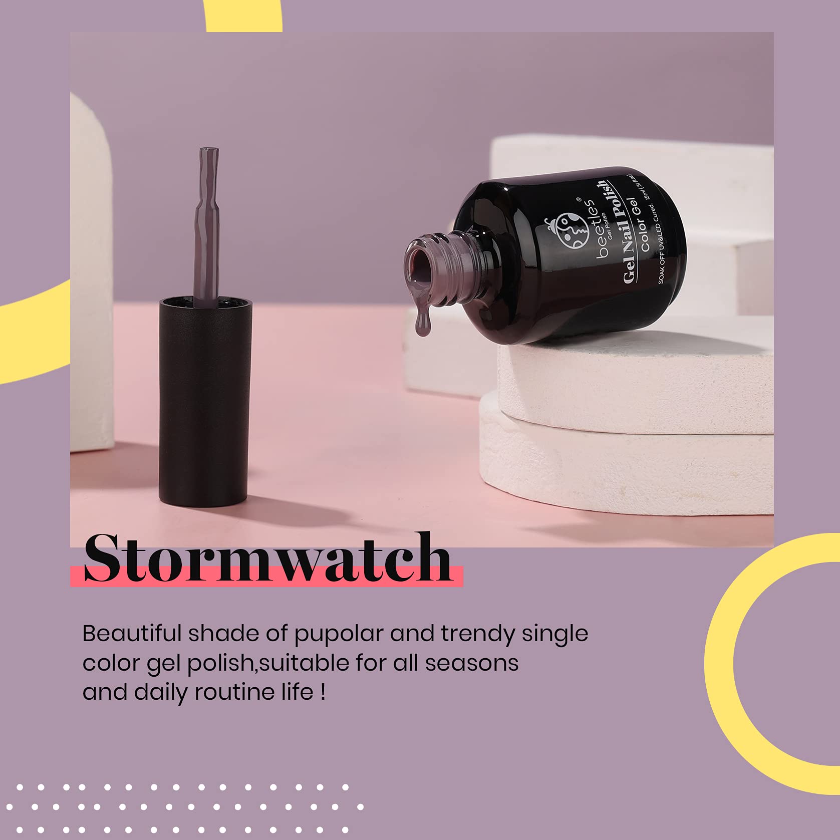 Beetles Gel Nail Polish - 15ml Grayish Purple Stormwatch Color, Soak Off UV/LED Lamp Compatible for Salon & DIY Manicure | Perfect for Home Nail Art, Party Looks & Professional Designs