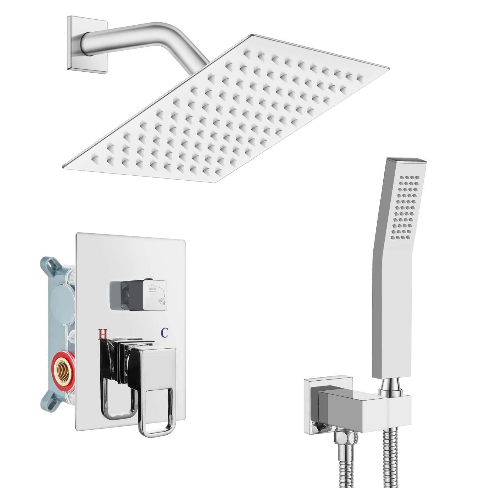 Gotonovo 8 Inch Rainfall Shower System Set - Wall Mount Dual Function Mixer Valve with Handheld Showerhead, Polish Chrome Finish for Modern Bathroom | Perfect for Spa-Like Relaxation and Daily Refreshment