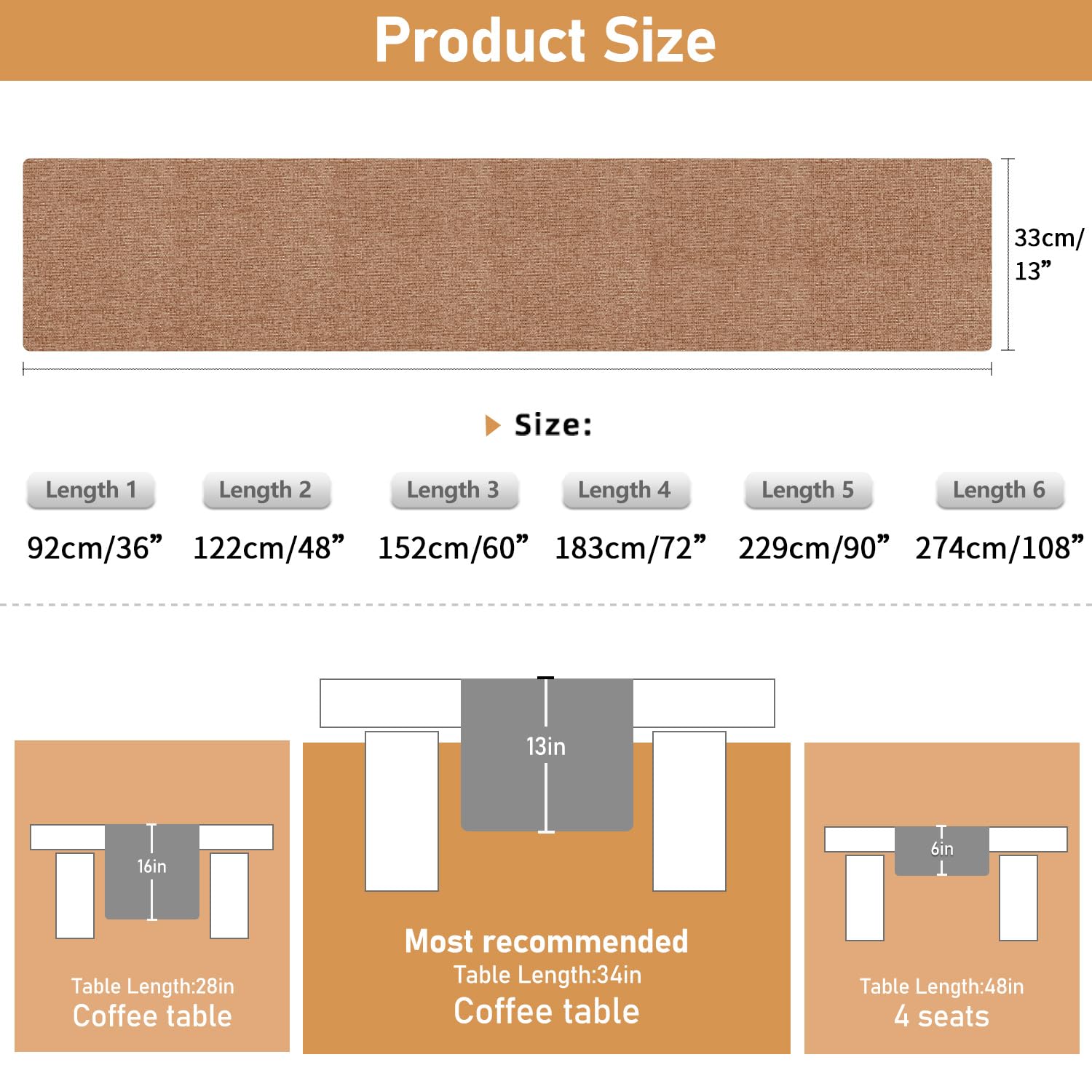 Handmade Rustic Boho Table Runner - 72 Inch Long Brown Cotton Tablecloth for Dining Room, Coffee Table, Kitchen Decor | Perfect for Farmhouse Weddings, Thanksgiving & Holiday Dinner Parties